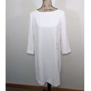 VINCE Shift Dress White 3/4 Sleeve V1688-50400 Pockets size 12